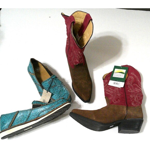 New NWT Boot Shoe Bundle Womens 5.5 Ariat Smoky Boots Western Turquoise Pink Bro - Picture 1 of 9